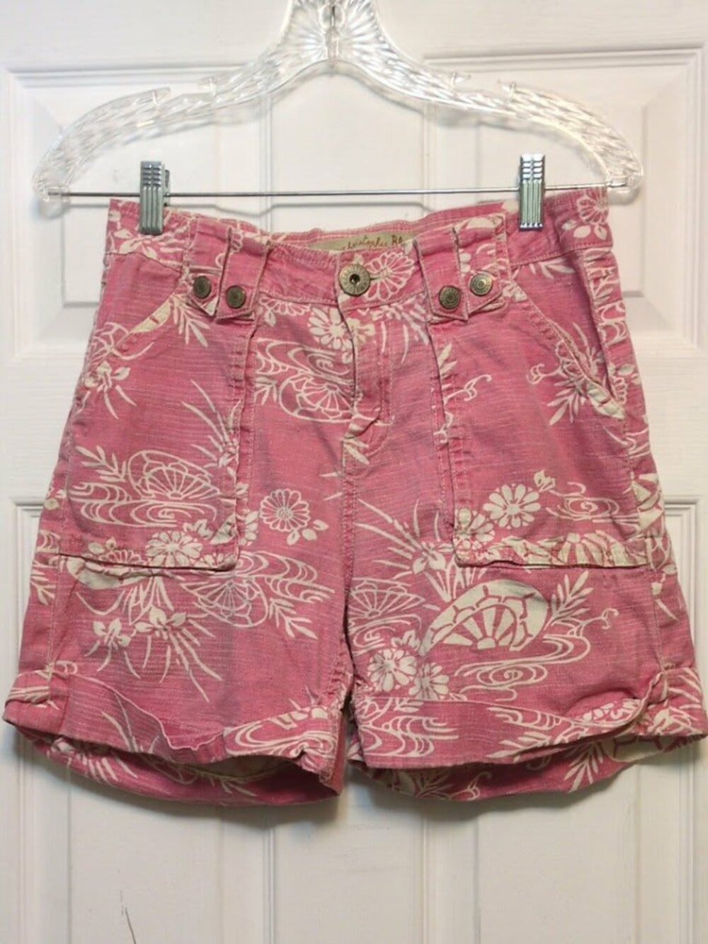 Christopher Blue Shorts Sz 8 Pink Linen Cotton Stretch Y2K Tropical Floral Linen